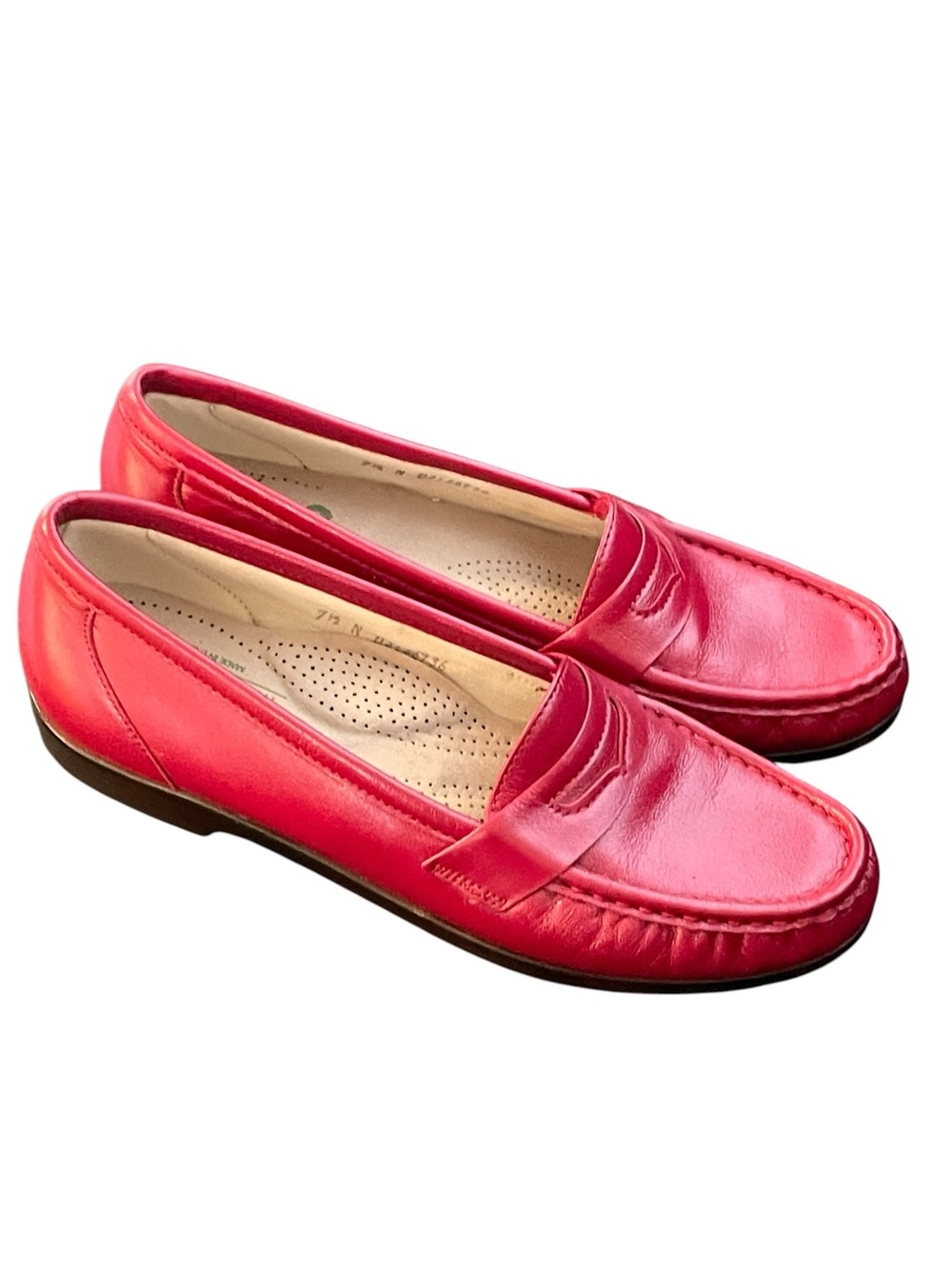 SAS Simplify Red Leather Penny Loafers Comfort Shoes Size 7.5